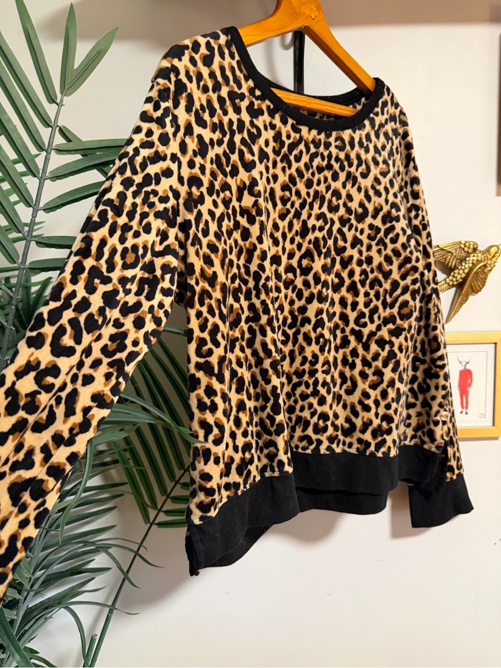 kate spade Leopard Print Velour Sweatshirt with Black Trim